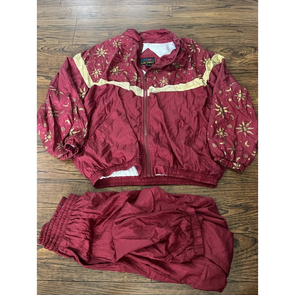 Vtg Active Elements Womens 80s 90s TrackSuit Windbreaker M Celestial Stars Sun